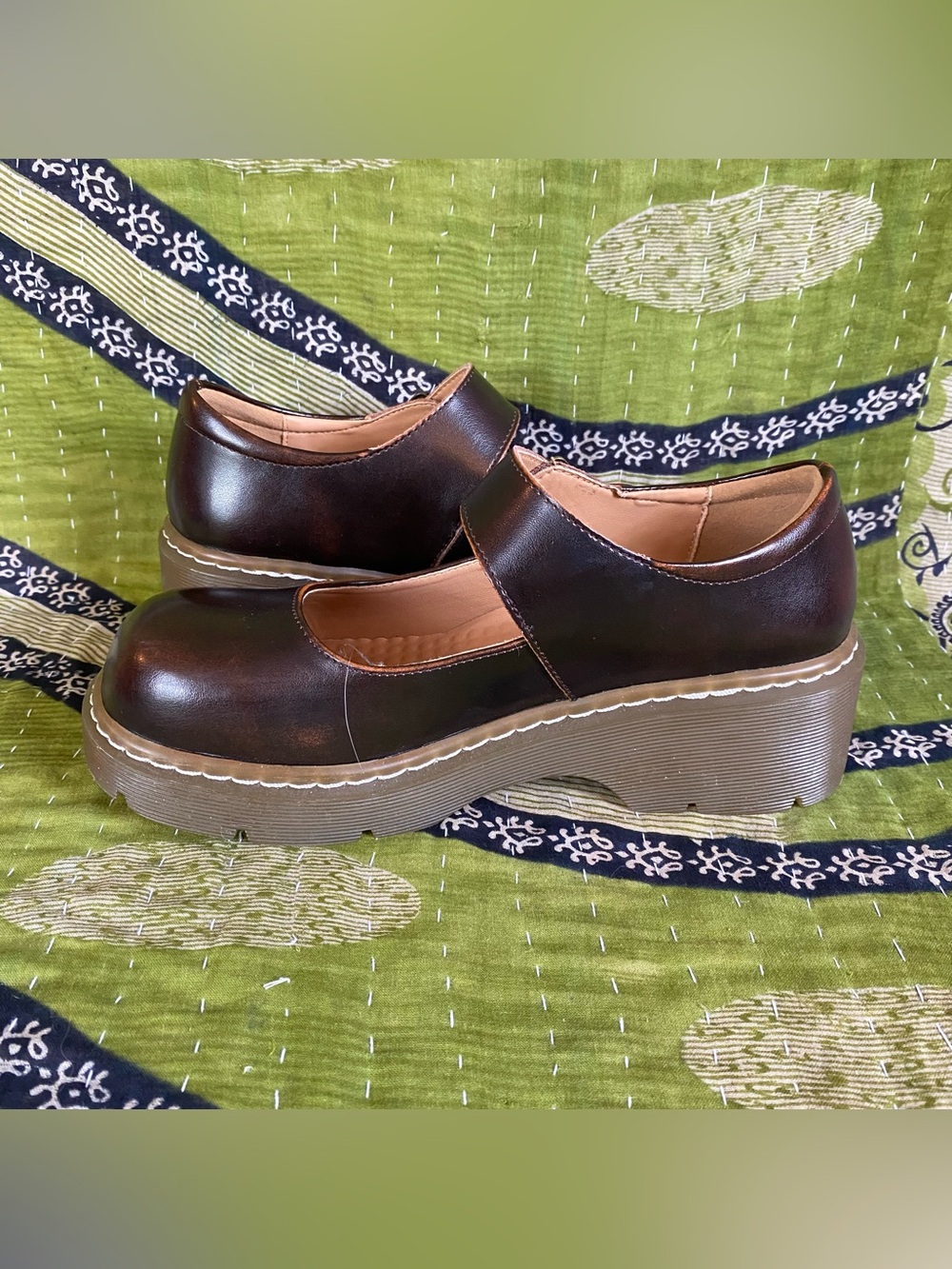 Meizudongli Brown Leather Mary Jane Chunky Platform Shoes 8/8.5 Y2K Revival - Picture 8 of 15